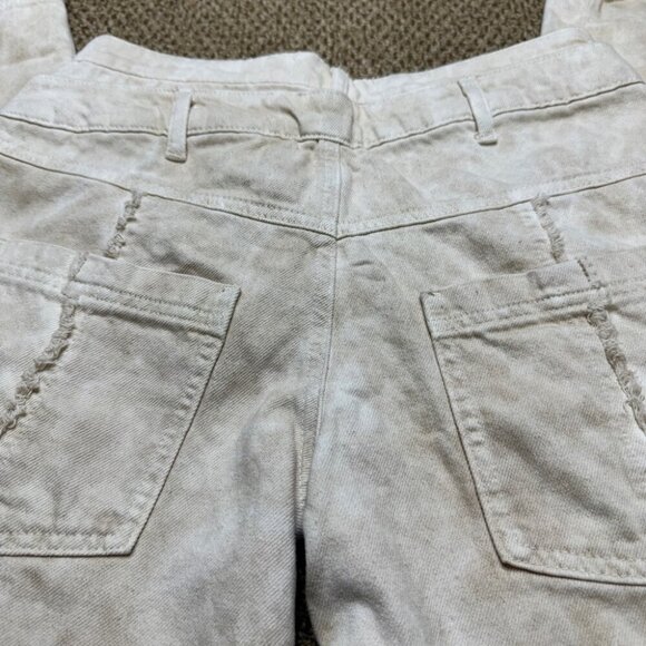 Zara Double Waistband Boho Freyed Tan and Cream wide leg Jeans NWOT Sz 6 - Picture 5 of 15